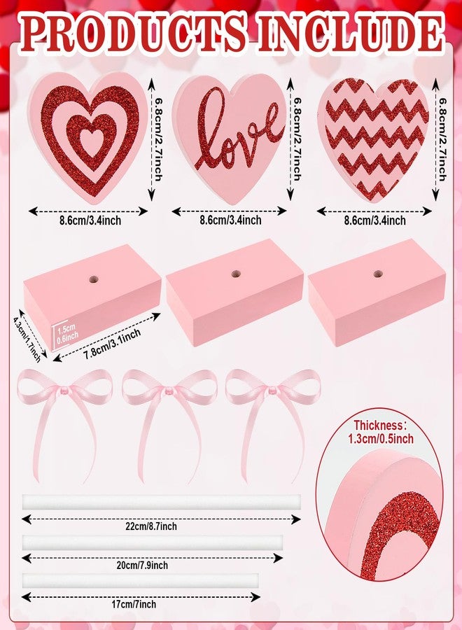 Hedeey 3 Pieces Valentines Day Tiered Tray Decor Set, Wooden Heart Valentines Day Table Decor, Pink Valentines Day Decorations for Home Tables (Pink) - Image 3