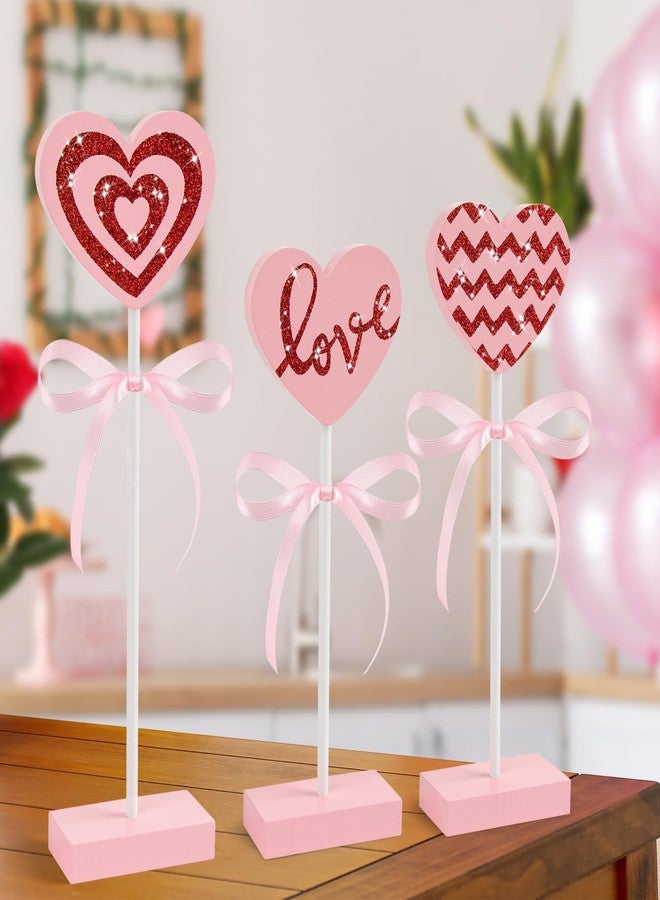 Hedeey 3 Pieces Valentines Day Tiered Tray Decor Set, Wooden Heart Valentines Day Table Decor, Pink Valentines Day Decorations for Home Tables (Pink) - Image 5