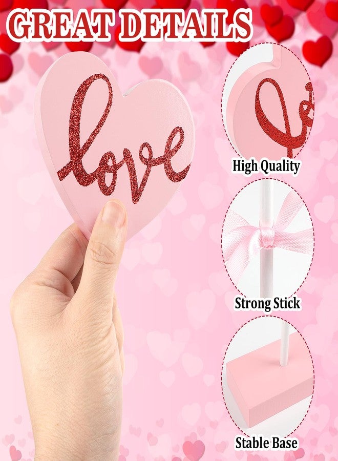 Hedeey 3 Pieces Valentines Day Tiered Tray Decor Set, Wooden Heart Valentines Day Table Decor, Pink Valentines Day Decorations for Home Tables (Pink) - Image 4