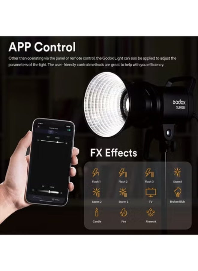 Godox SL60IIBi Bi-Color LED Video Light,2800K-6500K,CRI96+ TLCI97+,Builtin 11 FX Effects,APP/2.4GWireless Control Adjust Brightness,Bowens Mount LED Continuous Output Lighting - Image 3