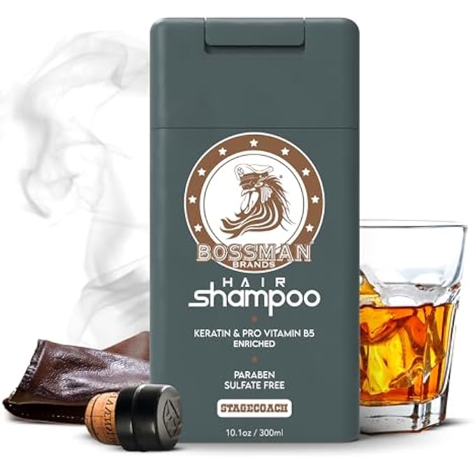 Bossman Hair Shampoo for Men â€“ Natural Moisturizing Men's Shampoo with Keratin & Vitamin Pro5 Enriched - Paraben & Sulfate Free (Stagecoach Scent)