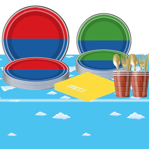 Ou Rui 81Pcs Super Brother Party Tableware Set, Super Brother Party Decoration, Super Brother Birthday Party Supplies - Image 5