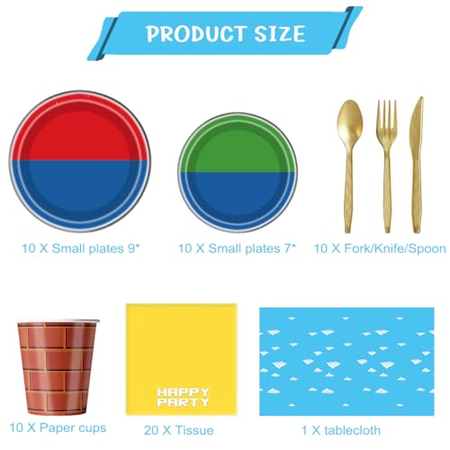Ou Rui 81Pcs Super Brother Party Tableware Set, Super Brother Party Decoration, Super Brother Birthday Party Supplies - Image 4