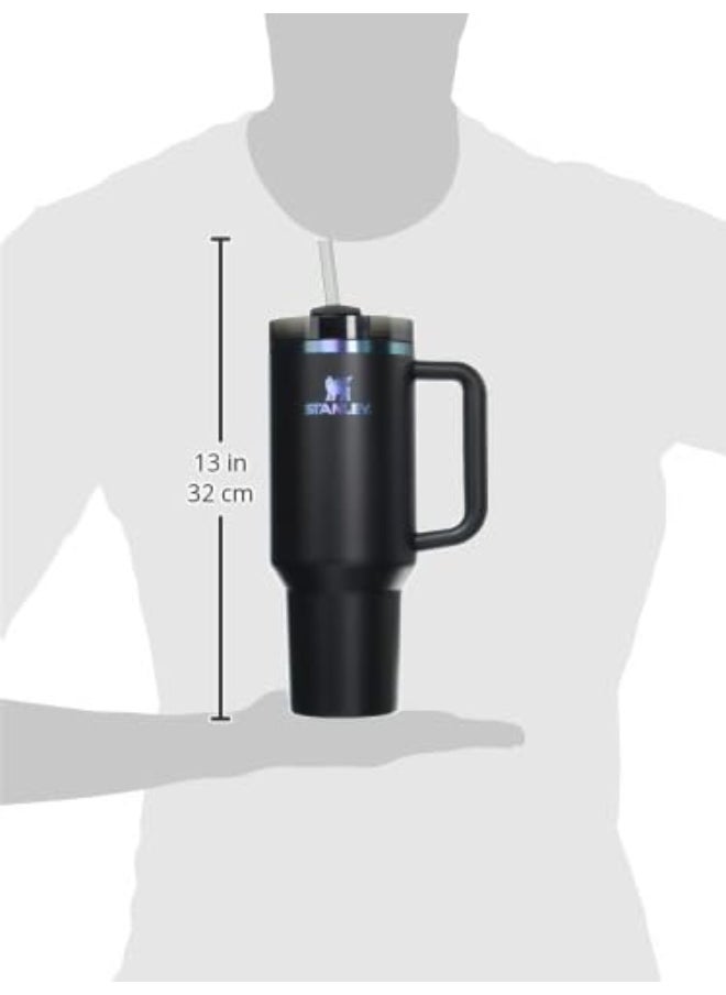 STANLEY Quencher H2.0 Reusable Tumbler 40oz - Extra Large Stainless Steel Cup with Advanced FlowState Rotating Lid Featuring Sip, Straw, and Full-Cover Modes - Double-Wall Vacuum Insulation for Cold Retention up to 2 Days - Eco-Friendly, BPA-Free, Travel-Ready Hydration with Foldable Handle - Sleek Black Chroma Finish