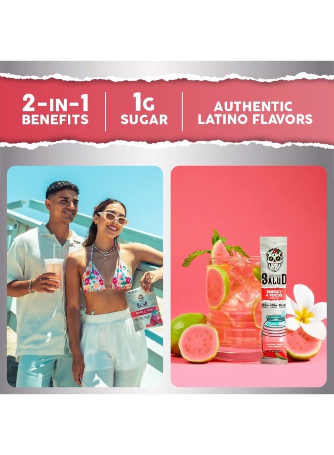 Salud 2-in-1 Energy Drink Powder + Focus, Guava, Organic Caffeine, B6 + B12, Theanine, Clean Energy Drink Packets, Guayaba Agua Fresca Mix, Non-GMO, Gluten Free, Vegan, 1g of Sugar, (15 Servings) - Image 2