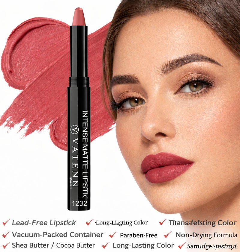 VATENN ITALY Intense  Matte Lipstick 1232 Longstay with Avocado Oil & Vitamin E,16-Hour Stay, Smudge-Proof, Hydrating & Lightweight Matte Lip Color for Smooth, Moisture-Locked Finish - Image 4