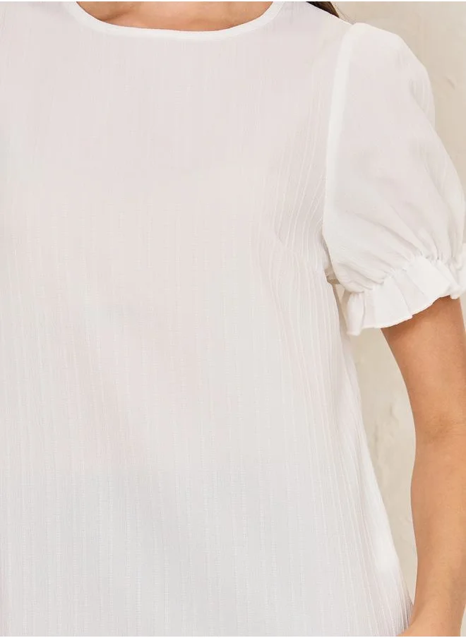 Styli Textured Puff Sleeves Regular Fit Top