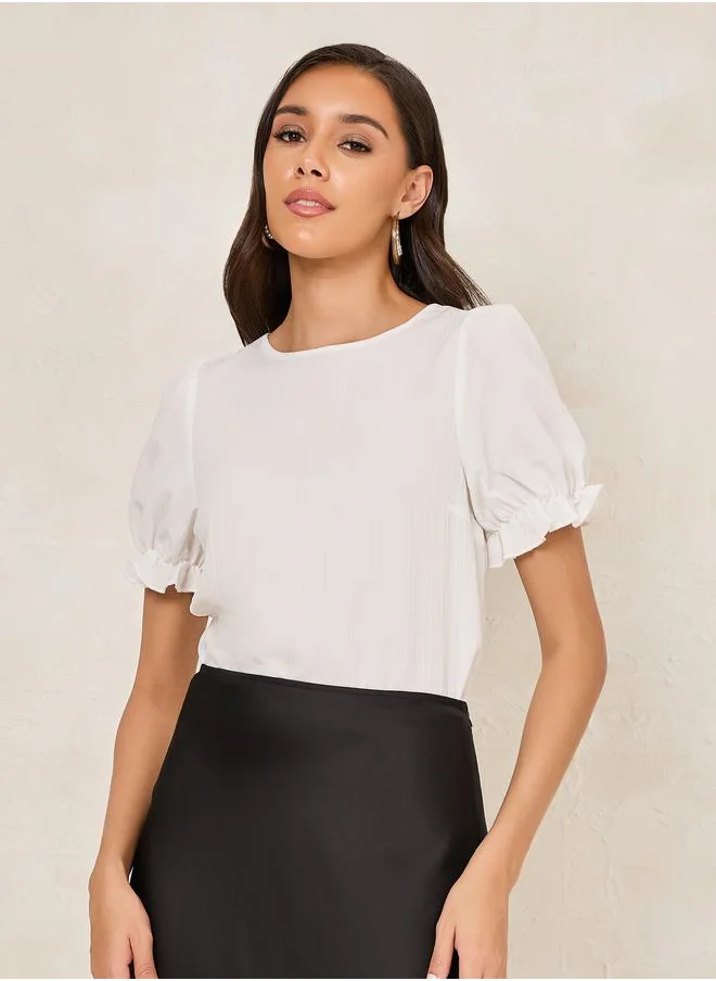 Styli Textured Puff Sleeves Regular Fit Top