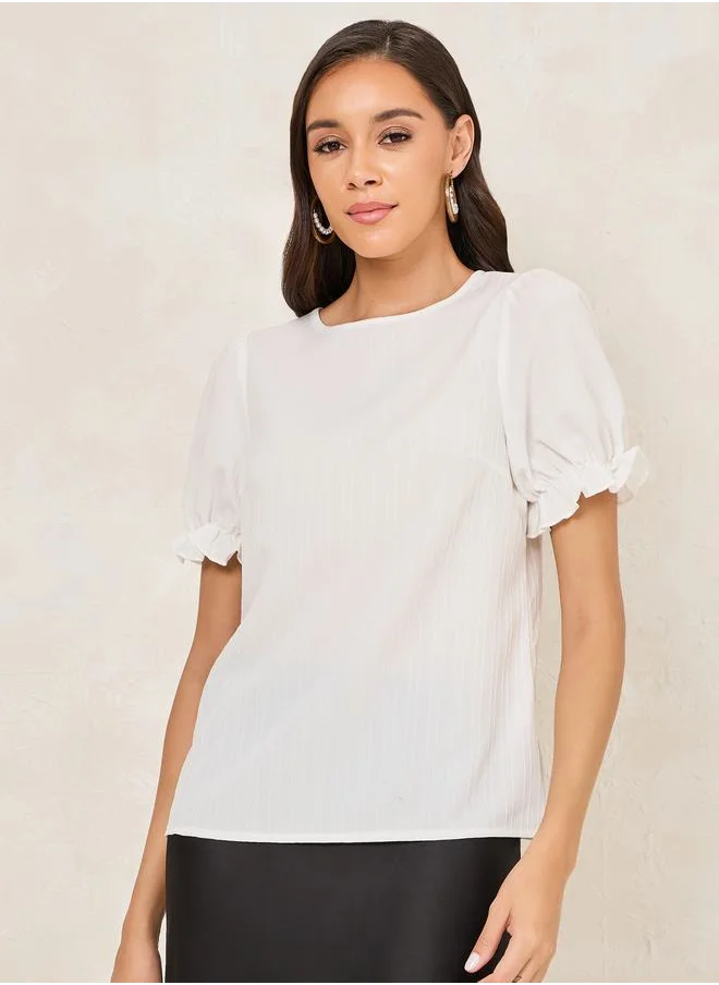 Styli Textured Puff Sleeves Regular Fit Top