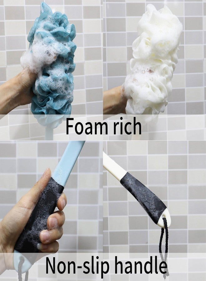 Jxicleang 2Pack Back Scrubber for Shower, Loofah with Handle, Back Loofah Non-Slip Handle, Bath Body Brush, Scrub Cleaning Brush for Shower, Soft Mesh Sponge On a Stick for Men Women Elderly (Blue and White) - Image 3