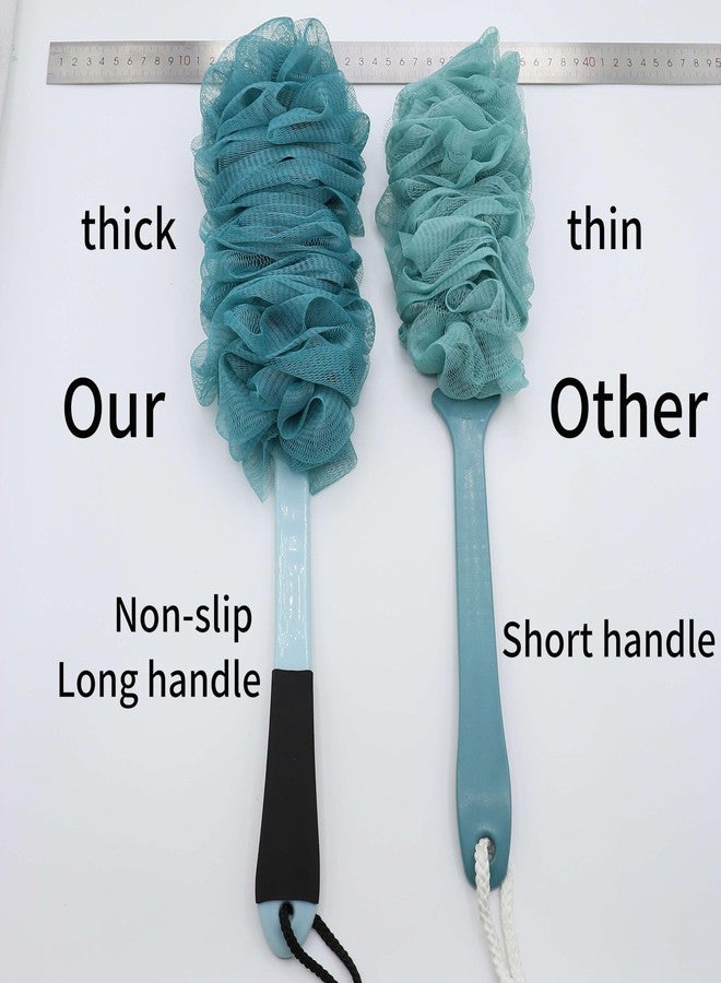Jxicleang 2Pack Back Scrubber for Shower, Loofah with Handle, Back Loofah Non-Slip Handle, Bath Body Brush, Scrub Cleaning Brush for Shower, Soft Mesh Sponge On a Stick for Men Women Elderly (Blue and White) - Image 2