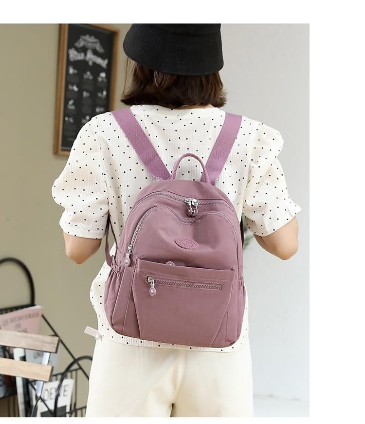 TS WITH TECHSUN Stylish Women Mini Backpack | Lightweight Travel Small Nylon Bag with Multiple Pockets | Anti-Theft Zipper Pocket | Casual, Work, Office, Picnic Backpack for Girls & Ladies (Purple) - Image 4