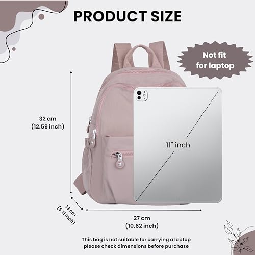 TS WITH TECHSUN Stylish Women Mini Backpack | Lightweight Travel Small Nylon Bag with Multiple Pockets | Anti-Theft Zipper Pocket | Casual, Work, Office, Picnic Backpack for Girls & Ladies (Purple) - Image 2