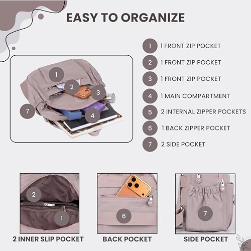 TS WITH TECHSUN Stylish Women Mini Backpack | Lightweight Travel Small Nylon Bag with Multiple Pockets | Anti-Theft Zipper Pocket | Casual, Work, Office, Picnic Backpack for Girls & Ladies (Purple) - Image 3
