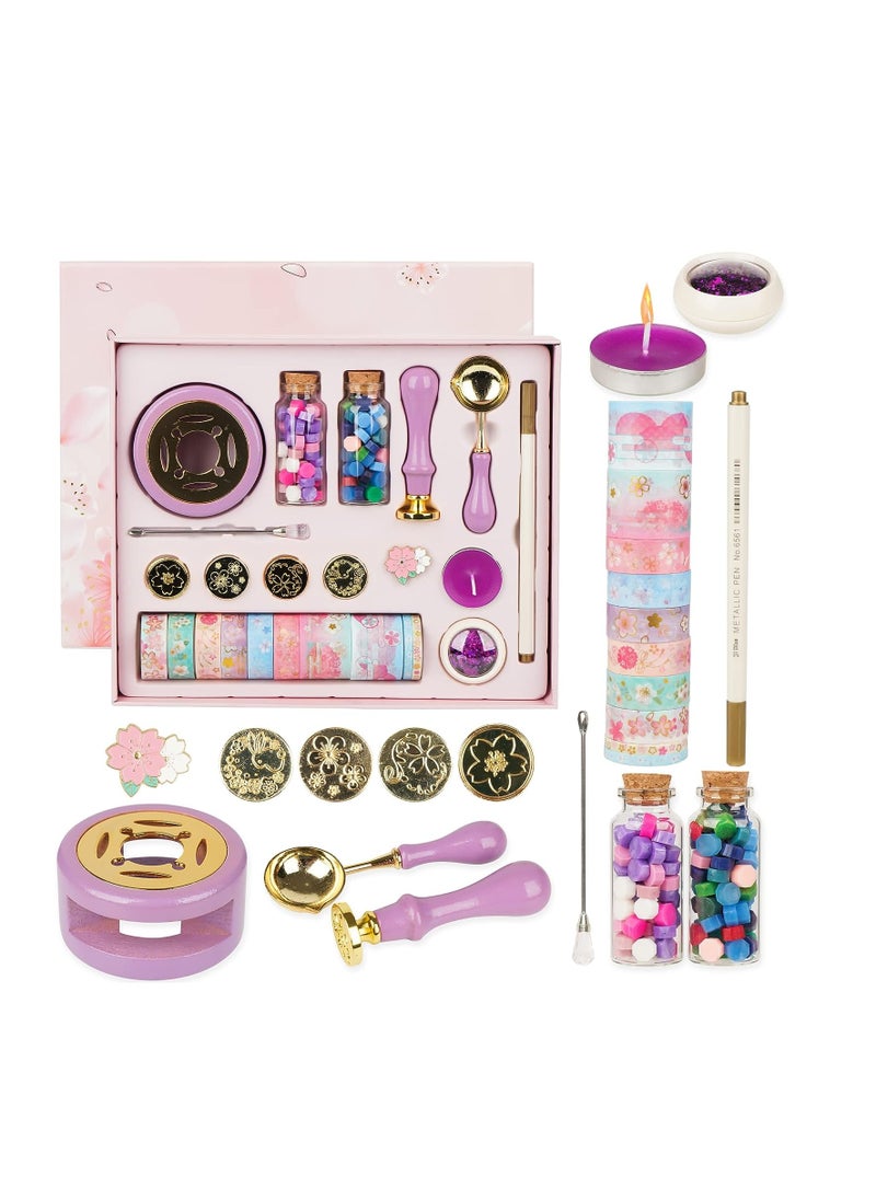 KASTWAVE - Wax Seal Stamp Kit, Wax Seal Beads with Wax Seal Stamp, Sealing Wax Warmer, Wax Seal Metallic Pen, Wax Seal Kit with Gift Box, Birthday Gift and Decoration for Girls, Purple - Image 1