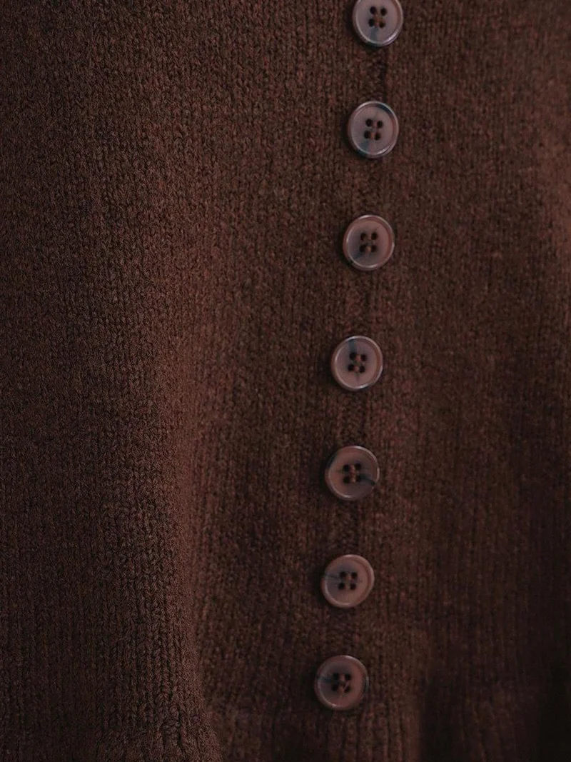 Mixray Coffee Brown Mixray Lightweight V-Neck Knit Top with Button Detail for Women | Best Price UAE