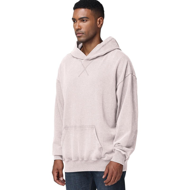 KEEPSHOWING Mens Oversized Hoodie Unisex Acid Wash Hoodie Vintage Pullover Hoodies Hip Hop Sweatshirts with Pocket(Beige(hooded) XL) - Image 5