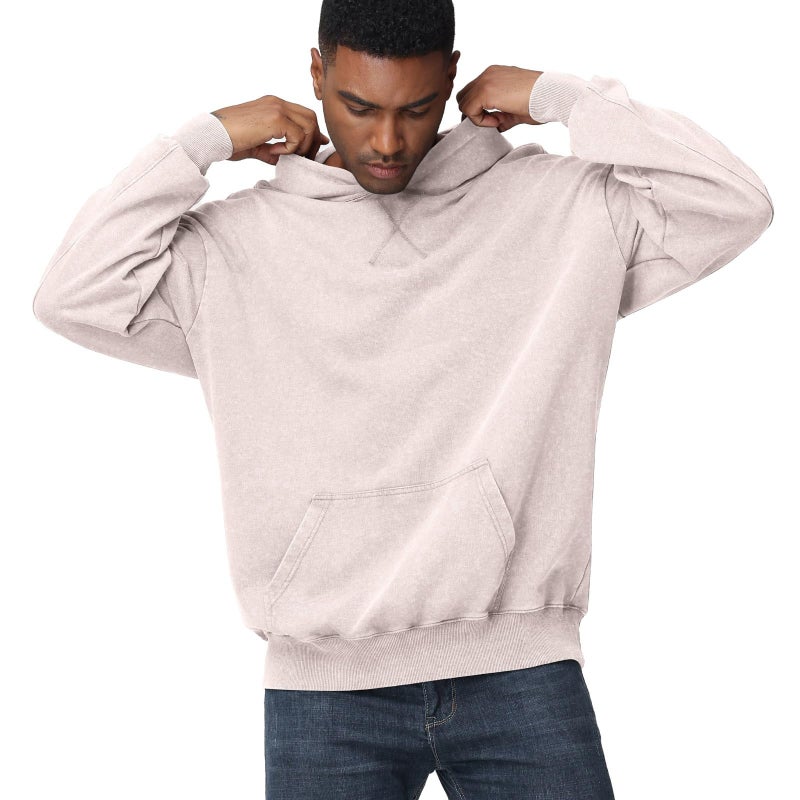 KEEPSHOWING Mens Oversized Hoodie Unisex Acid Wash Hoodie Vintage Pullover Hoodies Hip Hop Sweatshirts with Pocket(Beige(hooded) XL) - Image 3