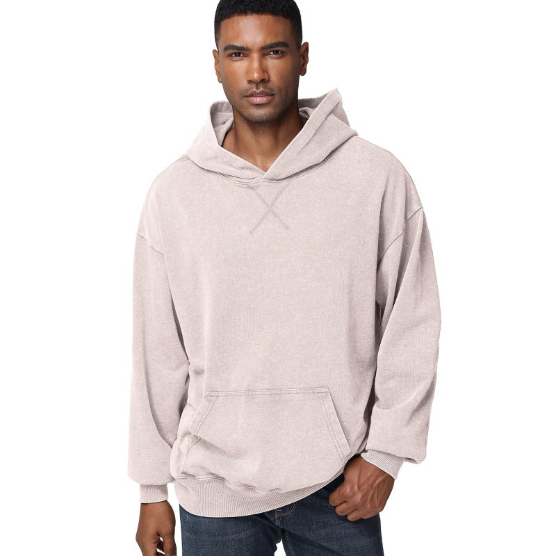KEEPSHOWING Mens Oversized Hoodie Unisex Acid Wash Hoodie Vintage Pullover Hoodies Hip Hop Sweatshirts with Pocket(Beige(hooded) XL) - Image 2