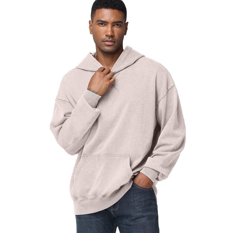 KEEPSHOWING Mens Oversized Hoodie Unisex Acid Wash Hoodie Vintage Pullover Hoodies Hip Hop Sweatshirts with Pocket(Beige(hooded) XL) - Image 4