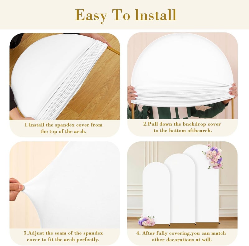 Suppromo White Arch Covers 3 Set - 4FT, 5FT, 6FT White Arch Backdrop Cover Spandex Wedding Arch Stand Covers for Bridal Shower Wedding Baby Shower Birthday Party Ceremony Banquet Photo Background Decorations - Image 5