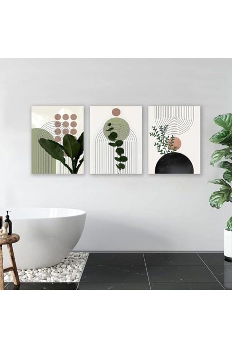 KBKBART Sage Green Boho Wall Art, Abstract Framed Canvas Wall Art Palm Leaf Sun Moon Line Beige Green Wall Decor, Minimalist Geometric Boho Room Decor, Sage Green Wall Posters & Prints for Living - Image 5