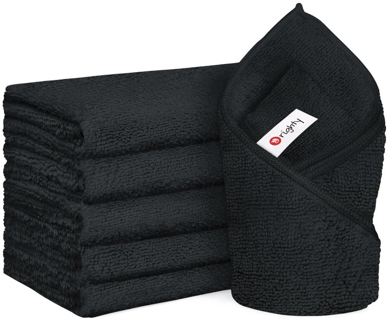 Orighty 6 Pack Black Hand Towels - Quick Drying & Absorbent Microfiber Gym Towels 16x28 inches - Lightweight & Thin White Yoga Towel - Multi-Purpose Camping Towel for SPA, Hotel & Bathroom - Image 1