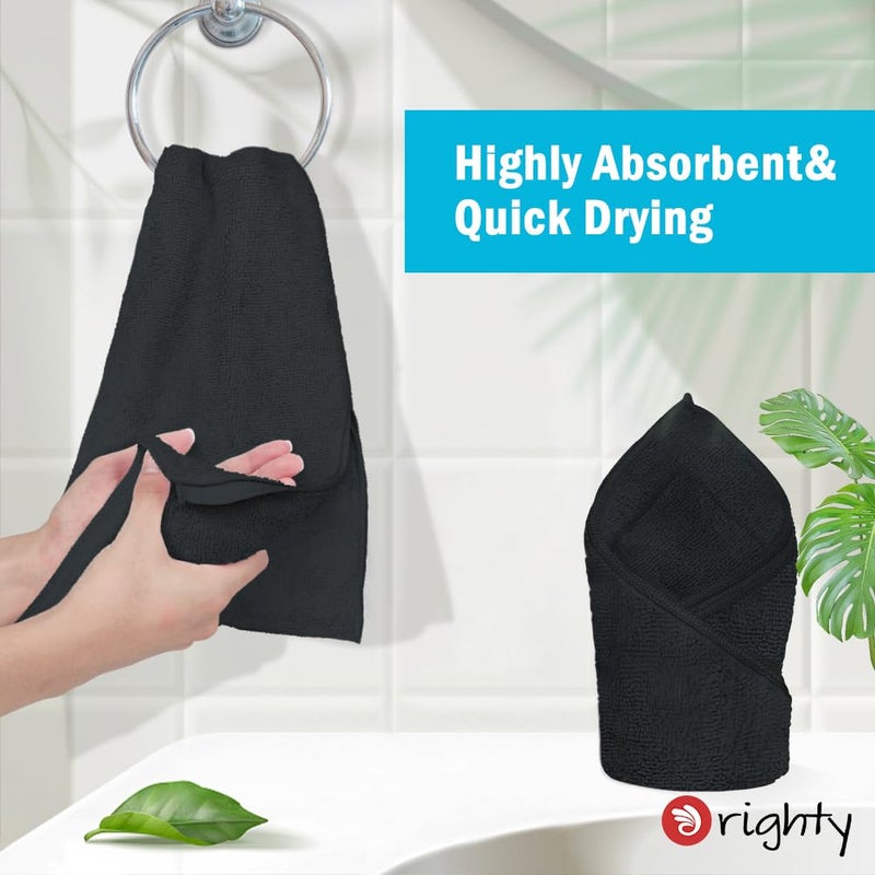 Orighty 6 Pack Black Hand Towels - Quick Drying & Absorbent Microfiber Gym Towels 16x28 inches - Lightweight & Thin White Yoga Towel - Multi-Purpose Camping Towel for SPA, Hotel & Bathroom - Image 5