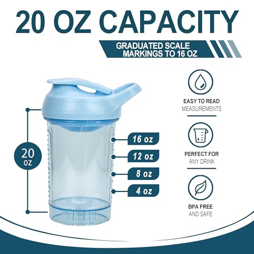 CREAWELLAY Protein Shaker Bottle 20oz, Leakproof Protein Shaker Cups for Gym, Fitness & Supplements, PETG Material(1 Pack, Blue) - Image 5