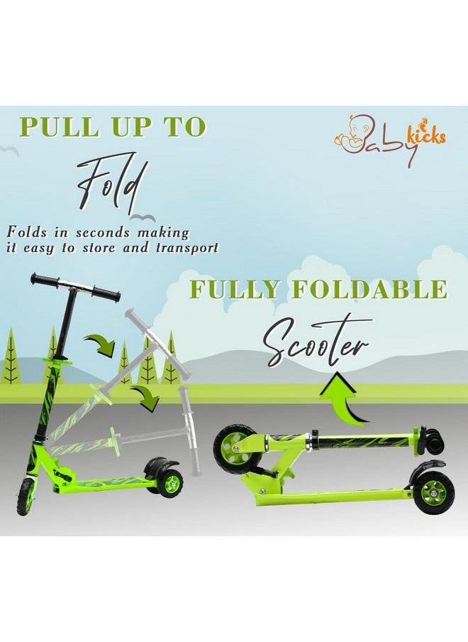 BabyKicks - Babykicks Racer Kick Scooter for Kids 6-12 Years, Height Adjustable Foldable Kids Scooter with Rear Foot Brake, Suitable for Unisex Kids (Green) - Image 1