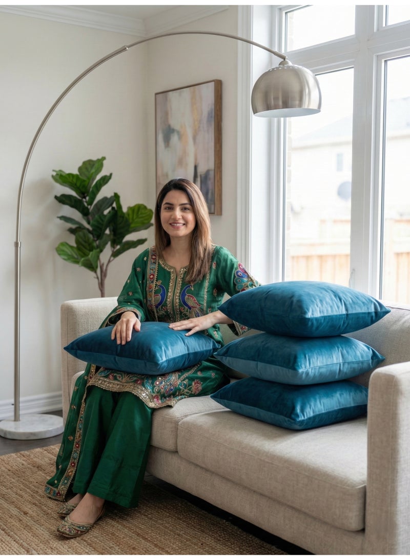 اوريكسهوم مجموعة من 4 أغطية وسائد مخملية - أغطية وسائد ناعمة مزخرفة للأريكة والسرير والكرسي بسحاب غير مرئي (عبوة من 4 قطع) - Image 2