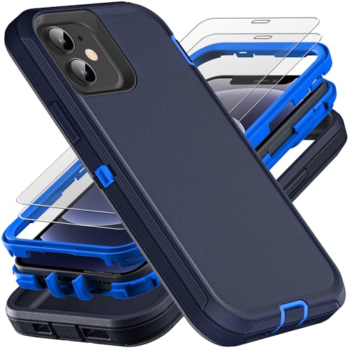 YKHJKLEC for iPhone 12 Mini Case Military Grade 3 in 1 Heavy Duty ShockproofDrop ProofDust Proof Case with 2Pcs Tempered Glass Screen Protector Navy Blue - Image 1