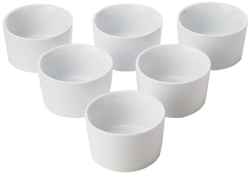 Royal Genware Contemporary Smooth Ramekins 8cm  Pack of 6  Ovenproof Ramekins Porcelain Ramekins White Ramekins