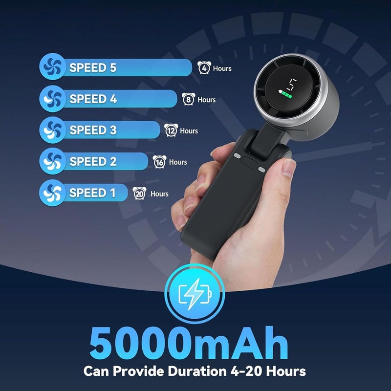 لينجي مروحة يدوية توربو من ، تصميم قابل للطي، مروحة يدوية محمولة مع شاشة رقمية، قابلة للشحن عبر USB للسفر/الخارج/المنزل/المكتب - Image 3