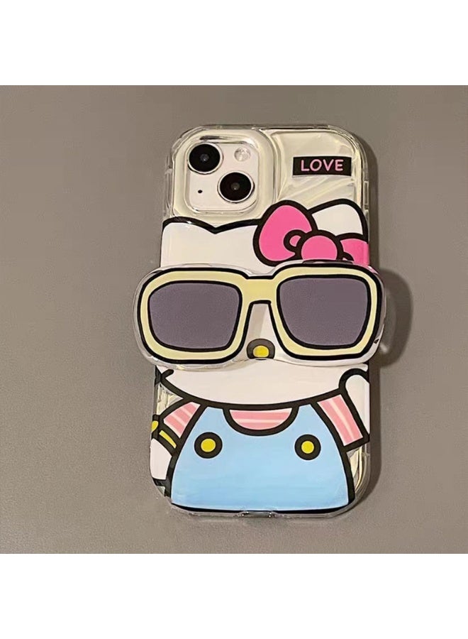 NIBEMINENT Cartoon Creativity Protective TPU Case Cover For iPhone 16 Pro Max, Kt Cat With Sunglasses Holder - Image 1