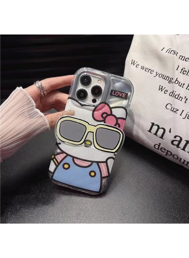 NIBEMINENT Cartoon Creativity Protective TPU Case Cover For iPhone 16 Pro Max, Kt Cat With Sunglasses Holder - Image 2