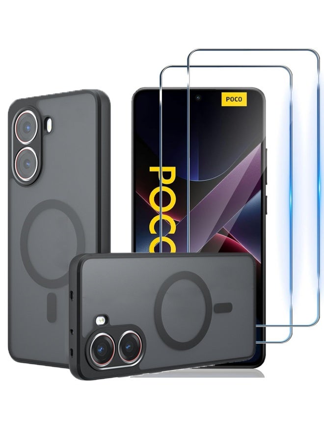 X-level Magnetic Case Xiaomi Poco X7 Pro 5G Case Cover with 2 Pcs Screen Protector, ,Compatible with MagSafe, Built-in Magnetic Anti-Shock Cell Phone Case And Screen High Transparency Full Coverage Shield for Scratch & Impact Protection ，（Black） - Image 1
