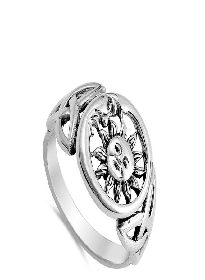 ساك سلفر خاتم الشمس والقمر الكوني الجديد من الفضة الإسترليني عيار 925 بتصميم عقدة سلتيك، مقاس 8 - Image 2