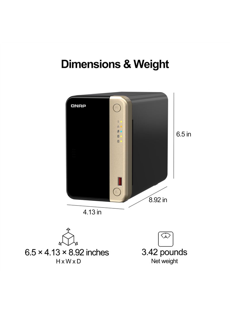 QNAP QNAP TS-264-8G-US 2 Bay High-Performance Desktop NAS with Intel Celeron Quad-core Processor, M.2 PCIe Slots and Dual 2.5GbE (2.5G/1G/100M) Network Connectivity (Diskless)  - Image 3
