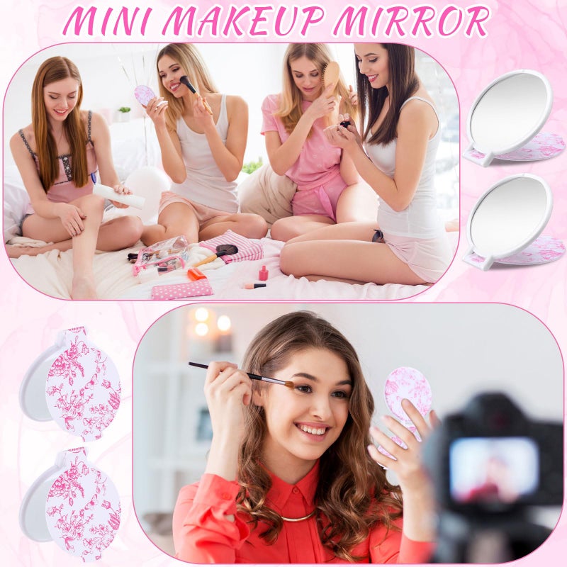 Quzzil 12 Pcs Floral Small Compact Mirrors Bulk for Women Mini Pocket Mirrors Purse Travel Makeup Portable Folding Glass Gift for Wedding Guest Bridal Birthday Shower Party Favor(Pink) - Image 5