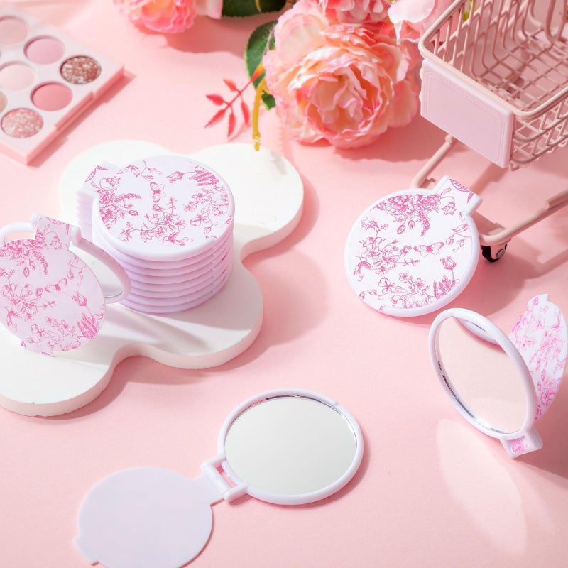 Quzzil 12 Pcs Floral Small Compact Mirrors Bulk for Women Mini Pocket Mirrors Purse Travel Makeup Portable Folding Glass Gift for Wedding Guest Bridal Birthday Shower Party Favor(Pink) - Image 3