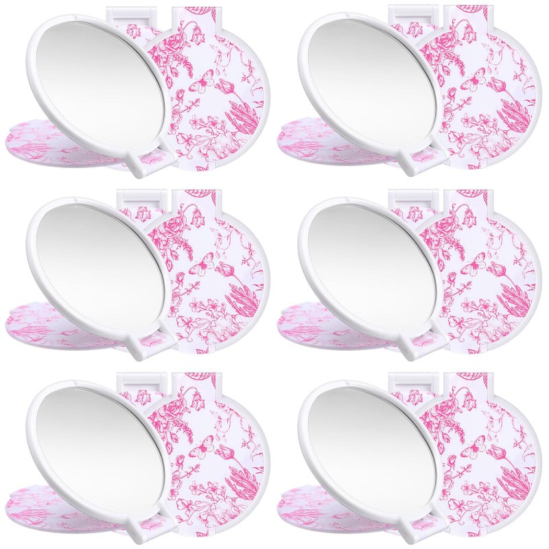 Quzzil 12 Pcs Floral Small Compact Mirrors Bulk for Women Mini Pocket Mirrors Purse Travel Makeup Portable Folding Glass Gift for Wedding Guest Bridal Birthday Shower Party Favor(Pink) - Image 1