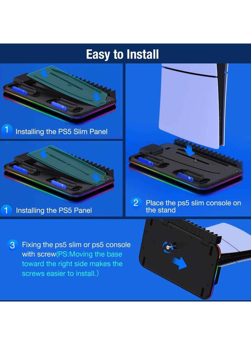 سايتاك - حامل PS5، حامل PS5 Slim مع محطة تبريد ومحطة شحن وحدة التحكم لجهاز PS5 Slim Disc/Digital، ملحقات PS5-مروحة تبريد، RGB LED، حامل سماعة رأس، 15 فتحة للألعاب لـ Playstation 5 - Image 1