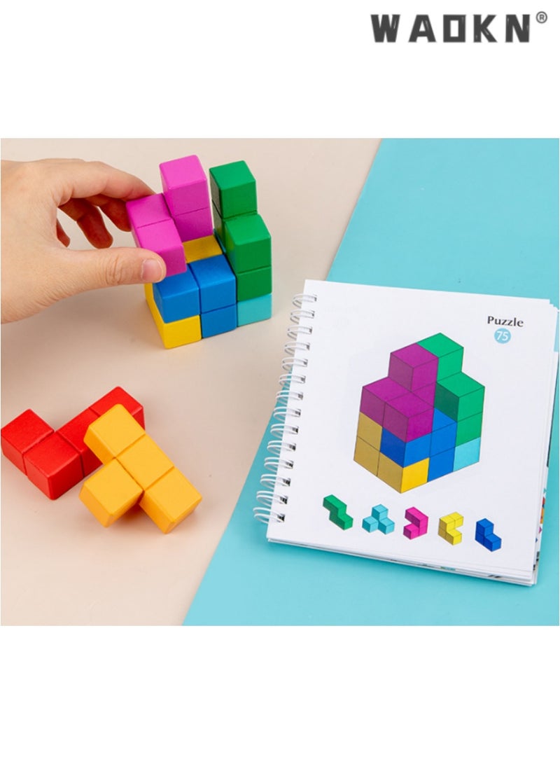 WAOKN Colorful Building Blocks Set, Stacking Blocks toy,3D Spatial Thinking Wooden Educational Toy, Develops Cognitive Skills and Creativity, Enhances Problem Solving Abilities  - Image 3