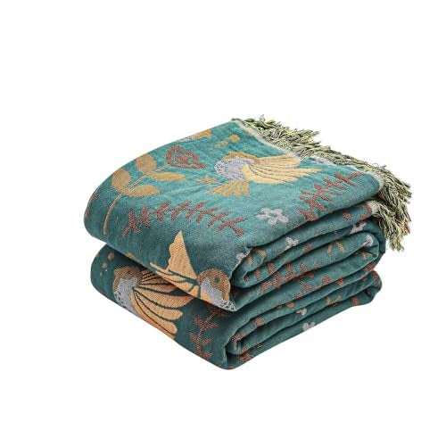 XIBLC Boho Throw Blanket, 100% Cotton Ultra Soft Luxury Throw Rustic Quilt, 60"x80" Floral Printed Farmhouse Decor Bed Summer Blankets, All Season Rustic Reversible Bohemian Throw for Bed - Blue - Image 1