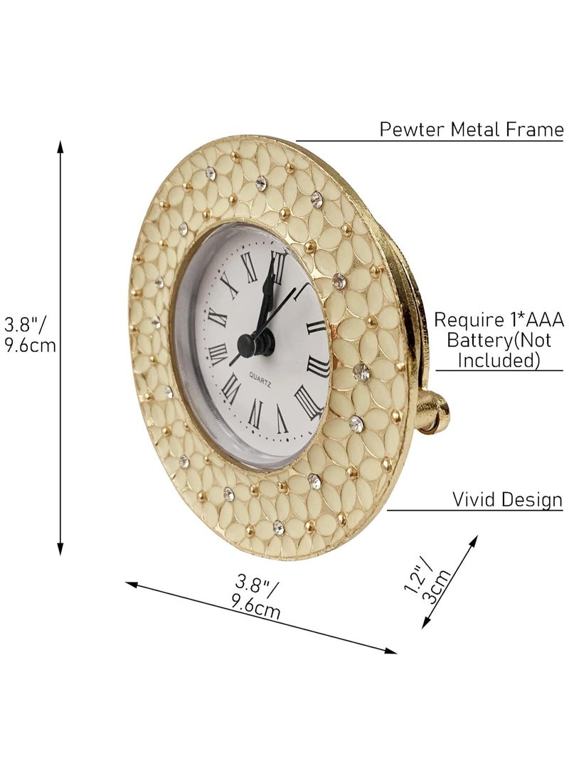 SYOSI Vintage Table Clock, Decorative Mini Table Clock Vintage Metal Quartz Battery Operated Table Top Clock for Living Room Decor Shelf (Yellow Flowers) - Image 5