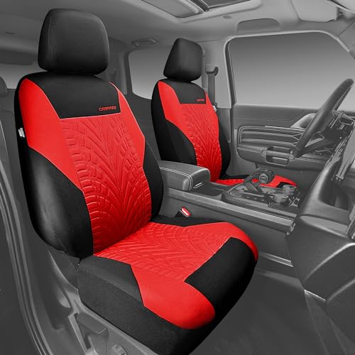 CAR PASS Car Seat Covers Full Sets Front Split Rear Bench for Car 3D Tyre Embossed Automotive Interior Covers Airbag Compatible Quick Setup Universal Fit Seat Covers for Car SUVBlack Red - Image 4