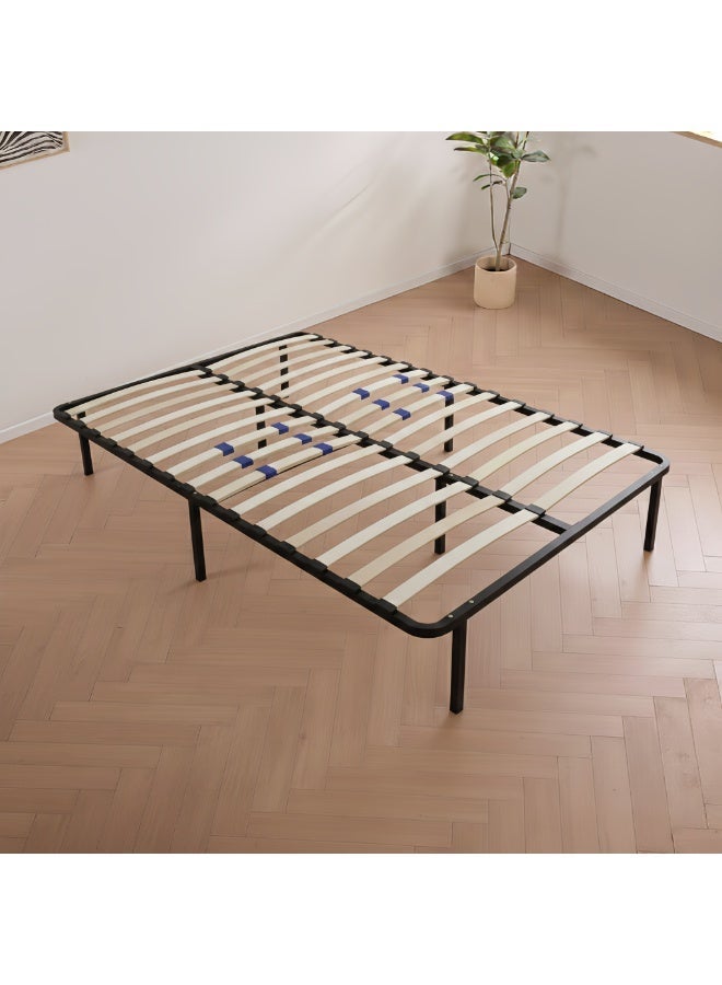 شاربدو إطار سرير مزدوج 150x200cm ، دعم الصلب الثقيل مع شرائح خشبية ، خالية من الضوضاء ، نهاية أسود - Image 1