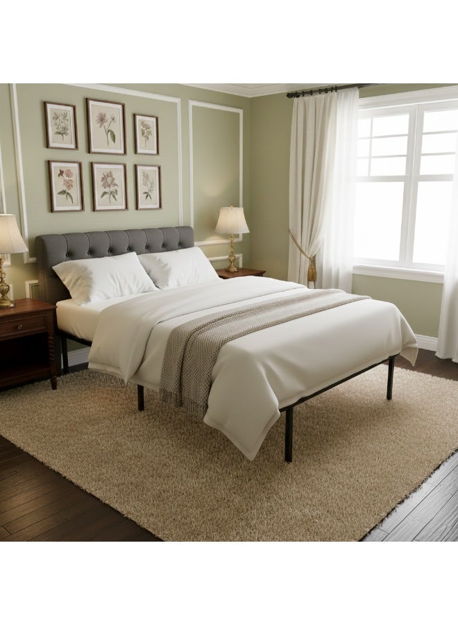 شاربدو إطار سرير مزدوج 150x200cm ، دعم الصلب الثقيل مع شرائح خشبية ، خالية من الضوضاء ، نهاية أسود - Image 2