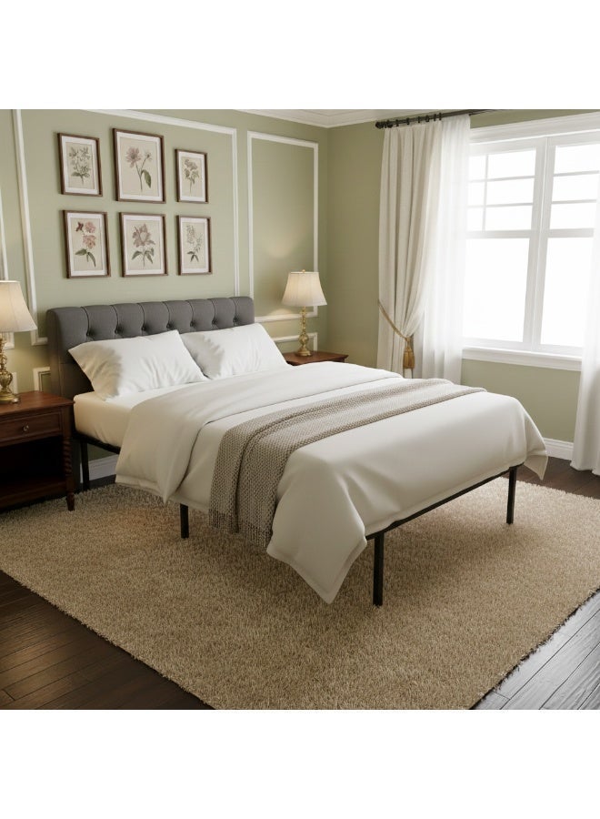 شاربدو إطار سرير مزدوج 150x200cm ، دعم الصلب الثقيل مع شرائح خشبية ، خالية من الضوضاء ، نهاية أسود - Image 5
